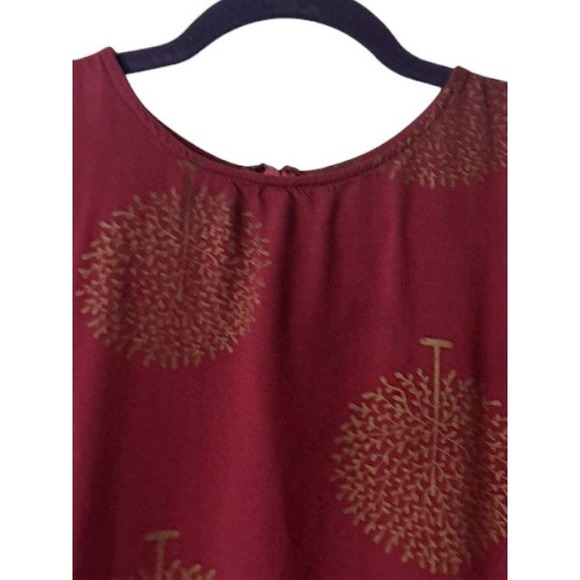 Autumn Midi Dress XS Burgundy Gold Tree Print Fall Modest Boho Cottagecore Artsy - Picture 11 of 14
